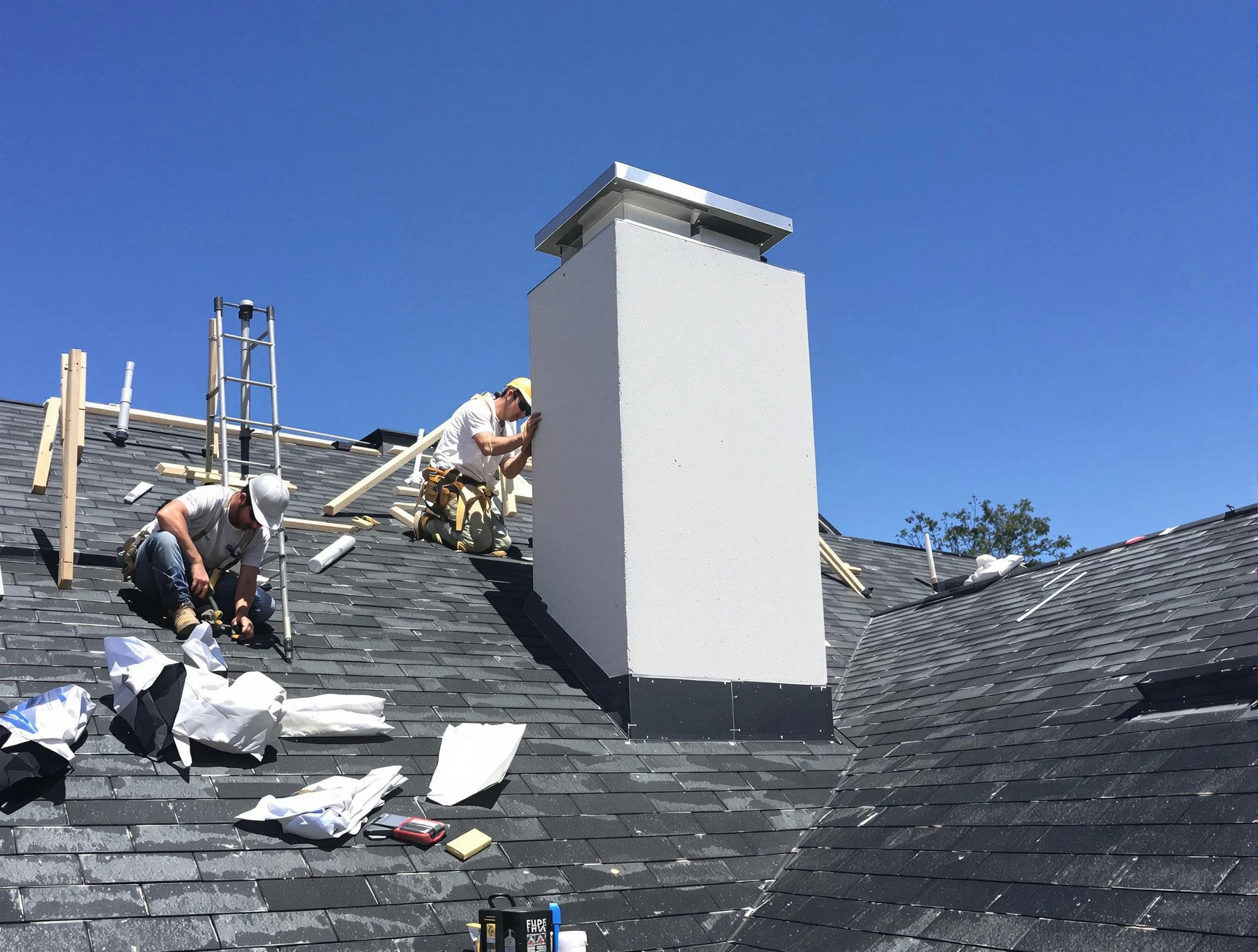 Saugus Chimney Sweep crew installing a new chimney in Saugus, MA