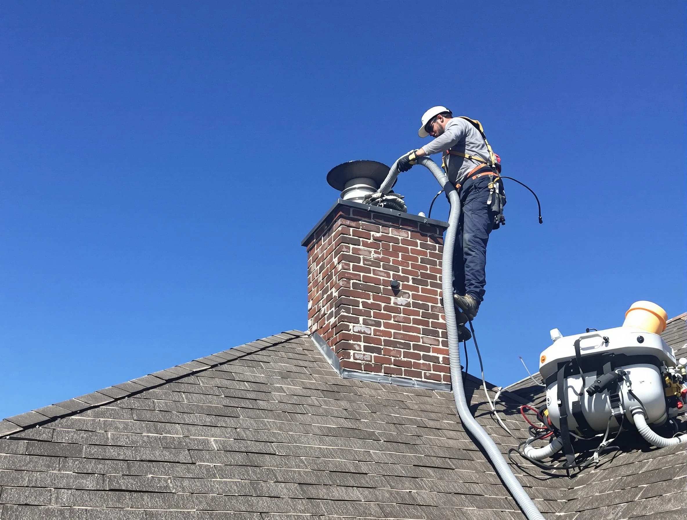 Dedicated Saugus Chimney Sweep team member cleaning a chimney in Saugus, MA