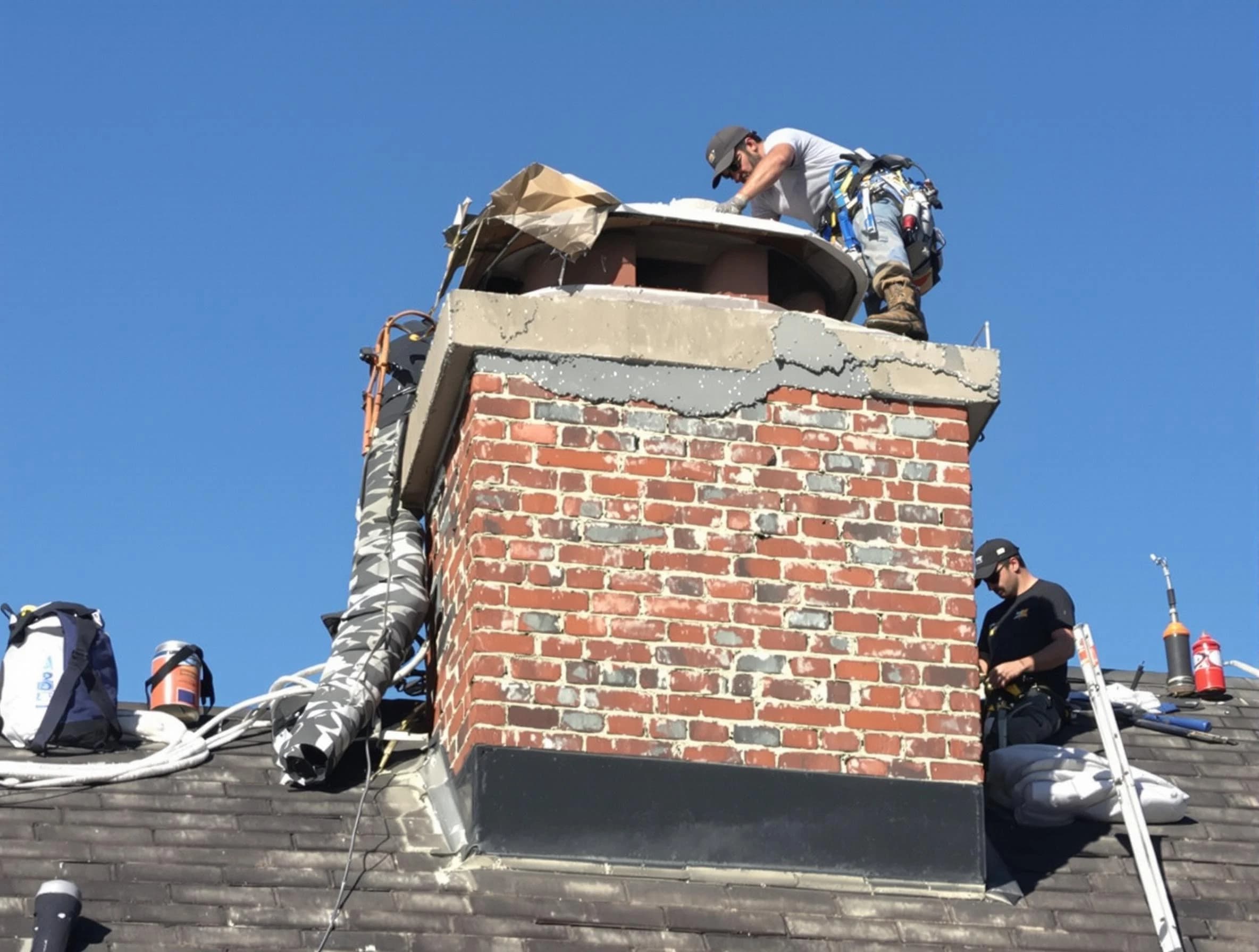 Saugus Chimney Sweep installing a custom chimney crown in Saugus, MA