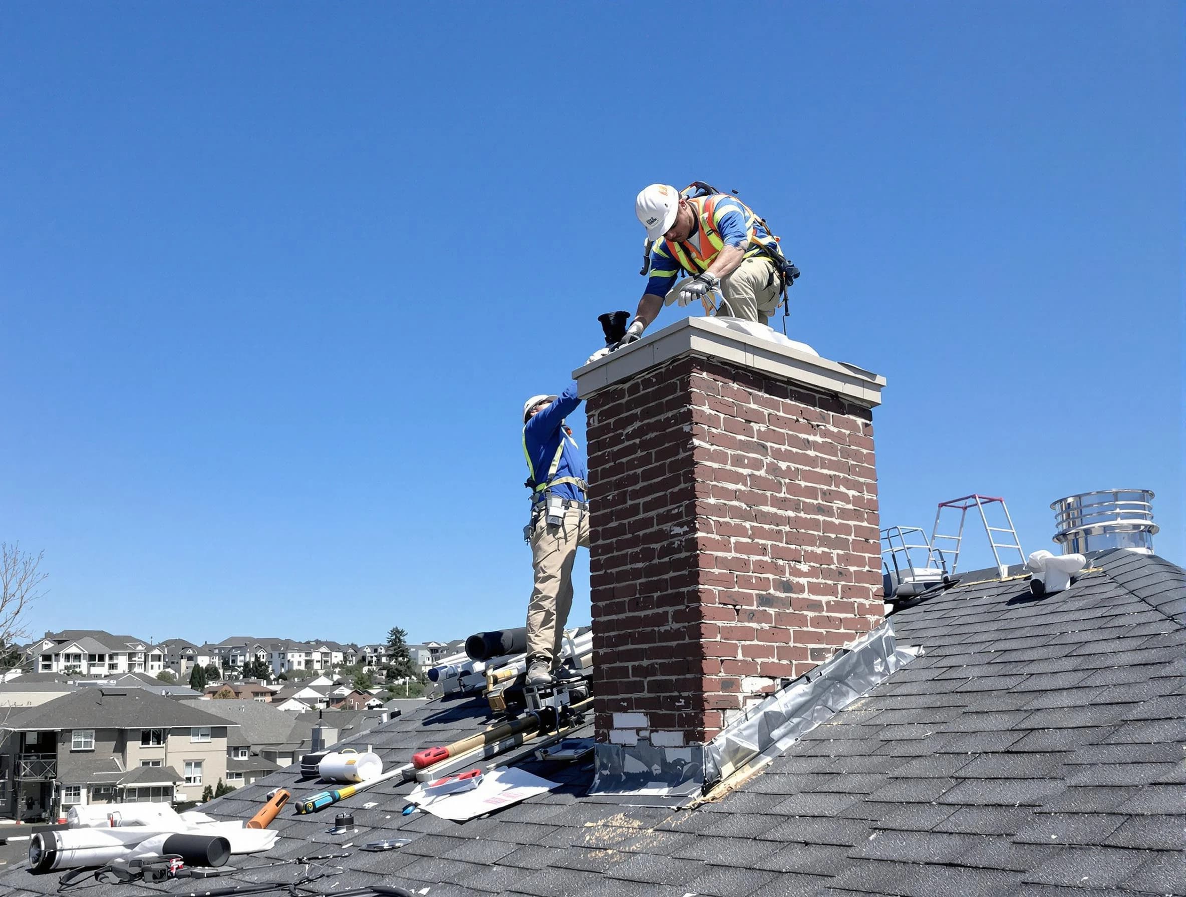 Saugus Chimney Sweep repairing a chimney crown in Saugus, MA