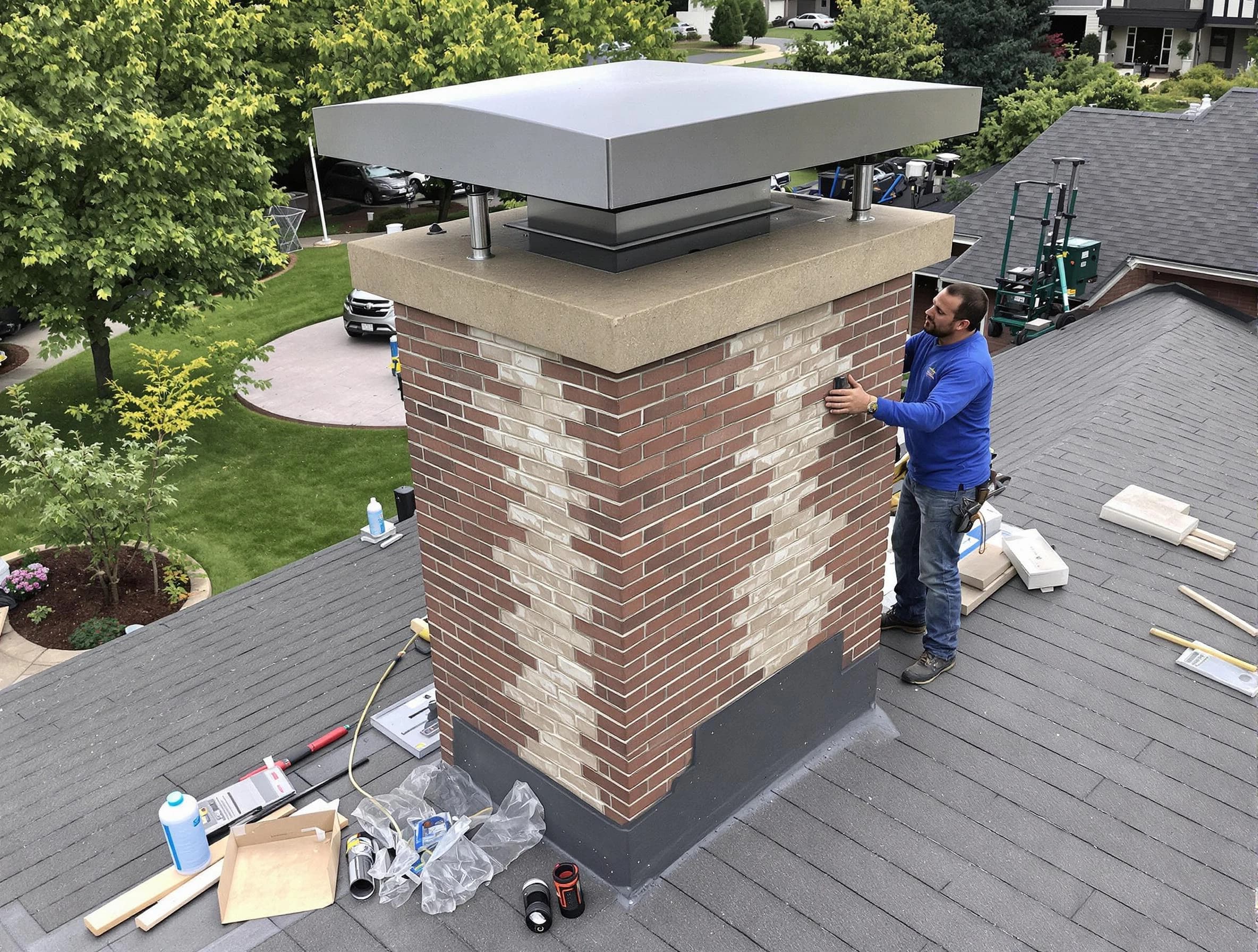 Saugus Chimney Sweep team working on a custom chimney remodel in Saugus, MA