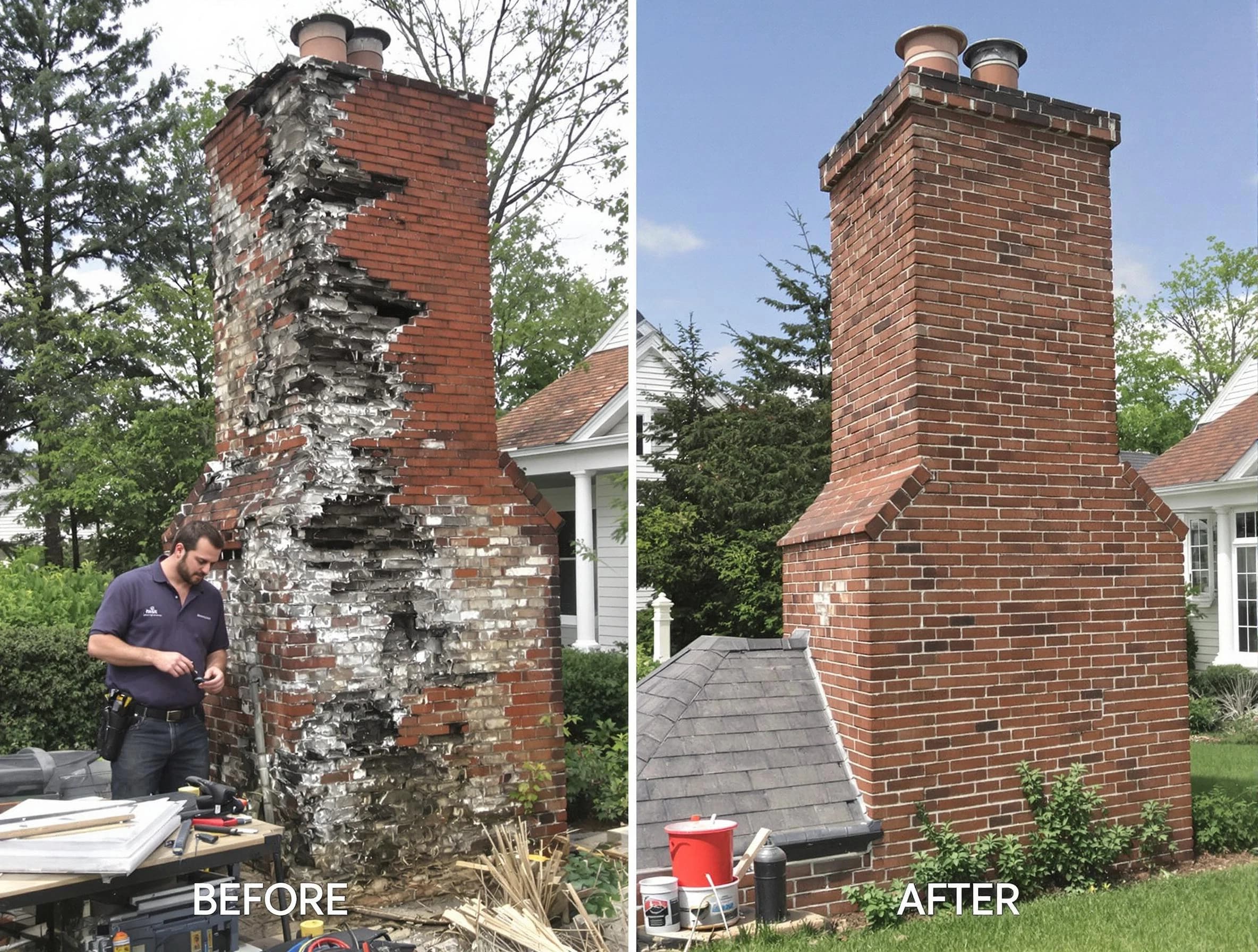 Saugus Chimney Sweep performing a full chimney restoration in Saugus, MA