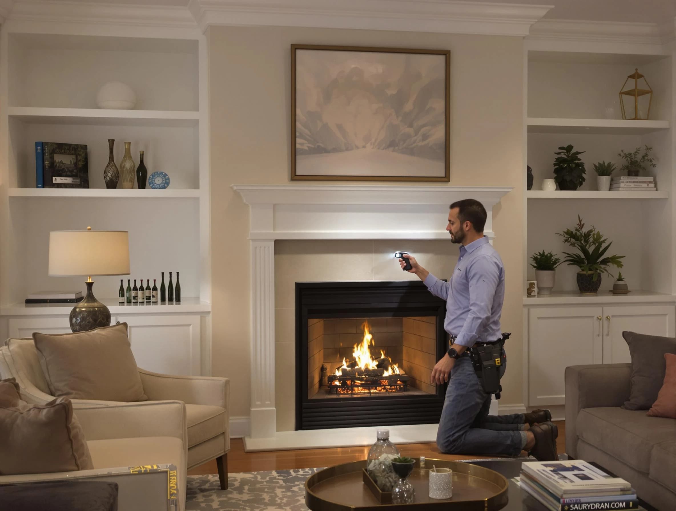 Saugus Chimney Sweep conducting a fireplace safety inspection in Saugus, MA